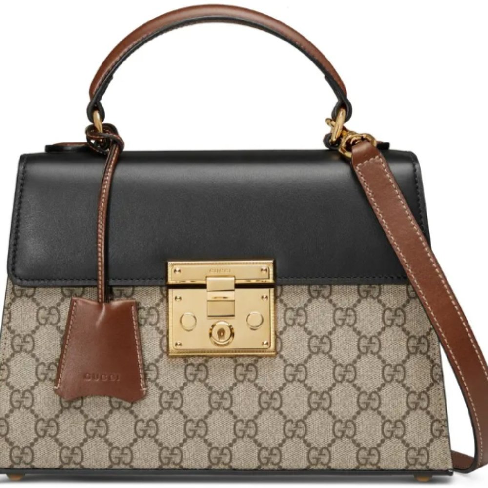 Medium Padlock GG Supreme Canvas & Leather Top Handle Satchel